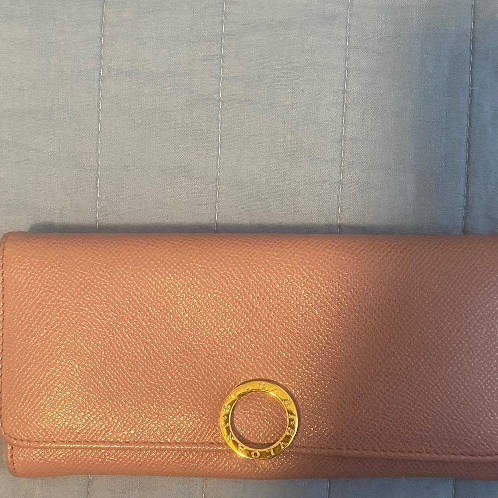 Bulgari Pink Wallet with Gold Ring Detail